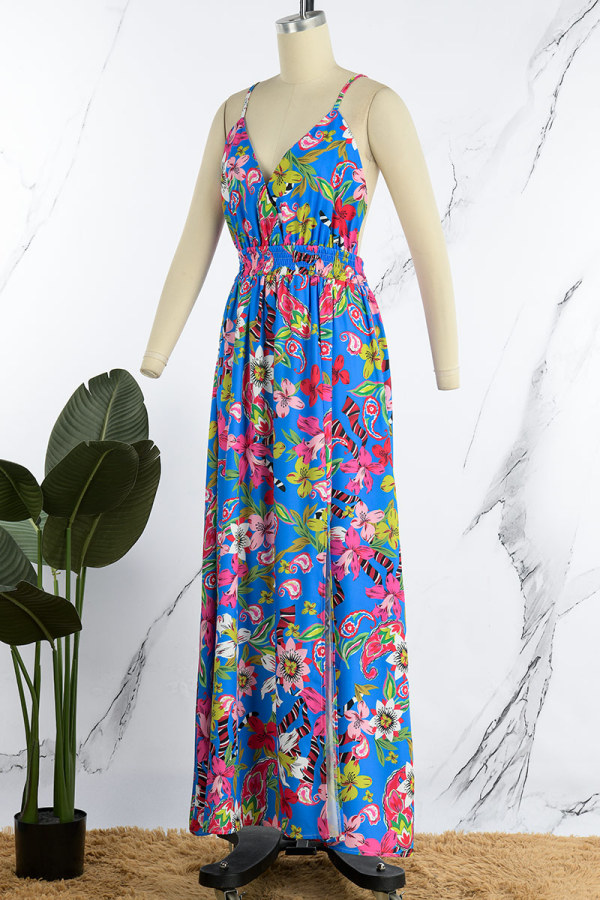 Low Back Sexy Long Dresses with Slit Dusty Blue