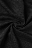 Zwarte sexy effen patchwork doorschijnende O-hals kokerrokjurken