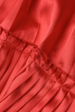 Красные повседневные однотонные плиссированные платья в стиле пэчворк с круглым вырезом