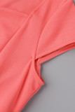 Vestidos rosa casual sólido patchwork gola quadrada manga curta