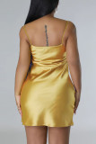 Robes de robe de fronde de courroie de gaine de patchwork solide sexy d'or