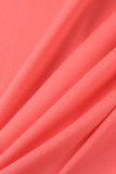 Robe rose décontractée à manches courtes et col carré en patchwork uni