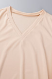 Khaki Lässiger, süßer, fester Patchwork-Volant mit Gürtel, asymmetrischer V-Ausschnitt, Kleider in A-Linie