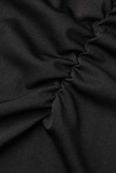Zwarte sexy effen patchwork doorschijnende O-hals kokerrokjurken