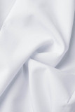 ホワイト カジュアル ソリッド パッチワーク ターンダウンカラー シャツドレス ワンピース