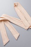 Khaki Lässiger, süßer, fester Patchwork-Volant mit Gürtel, asymmetrischer V-Ausschnitt, Kleider in A-Linie