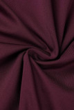パープル エレガント ソリッド パッチワーク アシンメトリー カラー ワンステップ スカート ドレス