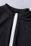 Abbigliamento sportivo casual nero Patchwork solido Colletto con cerniera a contrasto senza maniche Due pezzi