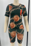 Vert Casual Print Patchwork O Neck Plus Size Two Pieces (No Mask)