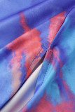 Vestidos de falda de lápiz con cuello en O sin espalda transparente con estampado de patchwork ahuecado en azul sexy