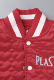 Rote, lässige, mit Straßenbuchstaben bestickte Patchwork-Schnalle mit Stehkragen-Oberbekleidung