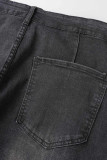 Zwarte casual stevige patchwork jeans in grote maten