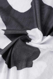 Черно-белый сексуальный лоскутный принт с прозрачным круглым вырезом и длинными рукавами из двух частей