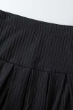 Zwart Casual Sportswear Effen Patchwork Contrast Rits Kraag Mouwloos Tweedelig