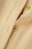 Vestidos de manga longa com gola em patchwork liso casual caqui