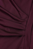 Robes de jupe en une étape à col asymétrique en patchwork solide bordeaux