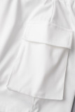 Blanco casual sólido patchwork cuello con cremallera manga corta dos piezas