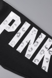 Vinröd Casual Sportswear Letter Print Patchwork O-hals Kort ärm Två delar