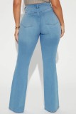 Jeans in denim regolari a vita alta con patchwork strappati casual blu
