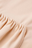 Хаки повседневная сладкая однотонная лоскутная оборка с поясом асимметричный V-образный вырез платья-трапеции