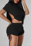 Fluoreszierendes Grün Casual Solid Bandage Backless O Neck Short Sleeve Two Pieces