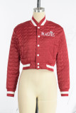 Red Casual Street Letter Embroidered Patchwork Buckle Mandarin Collar Outerwear