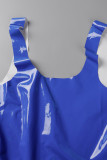 Robes de robe de gilet de base à col en U bleu sexy solide