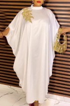 Белое повседневное однотонное длинное платье в стиле пэчворк Половина водолазки Платья больших размеров