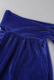 Blauw Casual Solide Patchwork Rechte jumpsuits met vouwlint Kraag