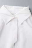 Blanco casual sólido patchwork hebilla cuello vuelto una línea vestidos