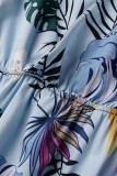Robe longue décontractée à imprimé quotidien patchwork col en V bleu