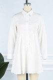 Robes de robe de chemise à col rabattu décontractées en patchwork uni décontracté blanc
