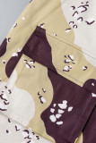 Army Green Street Print Patchwork Pocket Slit Rechte broek met hoge taille en volledige print