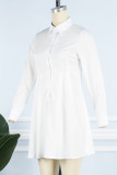 Robes de robe de chemise à col rabattu décontractées en patchwork uni décontracté blanc