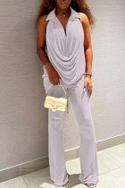 White Casual Solid Patchwork Turndown Collar Sleeveless Two Pieces