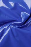 Robes de robe de gilet de base à col en U bleu sexy solide