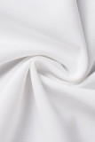 Weiße, lässige, solide Patchwork-Schnalle mit Turndown-Kragen A-Linien-Kleider