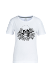 Grey Casual Print Patchwork Skull O Neck T-Shirts