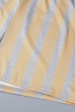Khaki Casual Print Patchwork Turndown Collar Plus Size Two Pieces