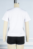 White Casual Letter Print Basic O Neck Short Sleeve Two Pieces