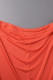Barboteuse Orange Sexy Solide Sans Bretelles Dos Nu Grande Taille