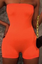 Orange Sexig Solid Backless Strapless Plus Size Romper