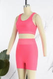 Peach Casual Sportswear Solid Patchwork O Neck Sleeve Two Pieces