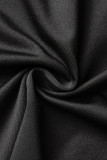 ブラック カジュアル ソリッド パッチワーク バックレス 斜め襟 ノースリーブ ドレス プラスサイズ ドレス