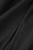 Zwarte elegante effen patchwork V-hals eenstaps rokjurken