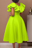 Fruktgrön Elegant Solid Patchwork Volang O-hals Aftonklänning Klänningar