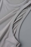 Robe grise décontractée solide basique à col rond Robe grande taille