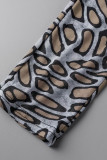 Calças casuais com estampa de leopardo estampa de leopardo skinny transparente cintura alta lápis estampa completa