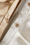 Vestido de manga corta con cuello vuelto en contraste de patchwork liso informal albaricoque Vestidos