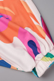 Roze casual print patchwork off-shoulder jurken